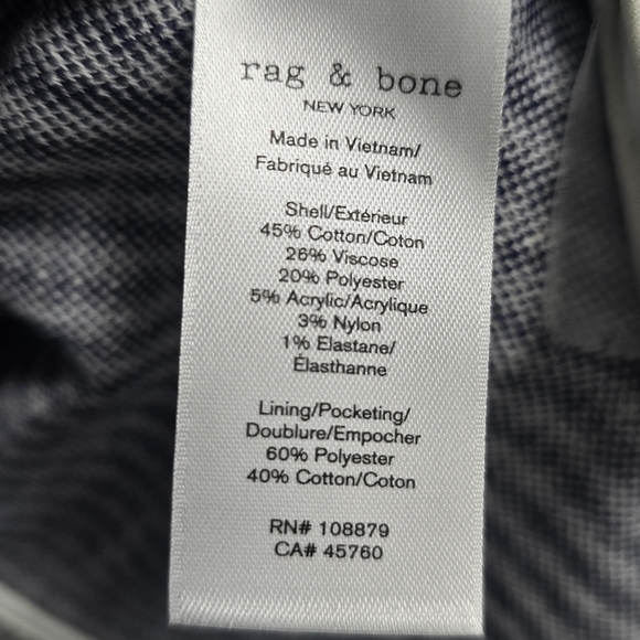 rag & bone Navy Cream Tweed Blazer Jacket | Textured Cotton Blend | Size 6 - Picture 7 of 11